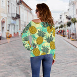 Tropical Vintage Pineapple Pattern Print Off Shoulder Sweatshirt GearFrost