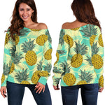 Tropical Vintage Pineapple Pattern Print Off Shoulder Sweatshirt GearFrost