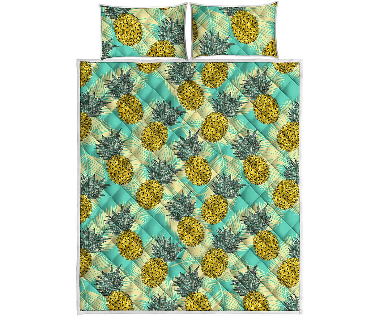 Tropical Vintage Pineapple Pattern Print Quilt Bed Set