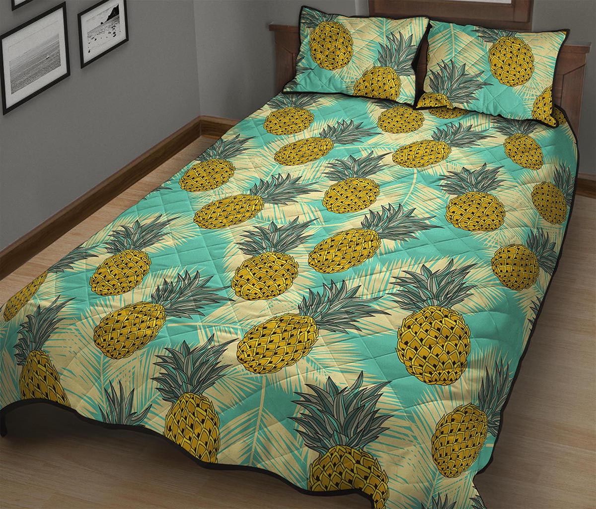 Tropical Vintage Pineapple Pattern Print Quilt Bed Set