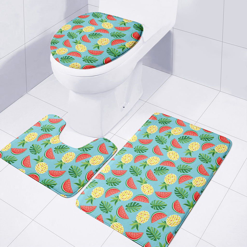 Tropical Watermelon And Pineapple Print 3 Piece Bath Mat Set