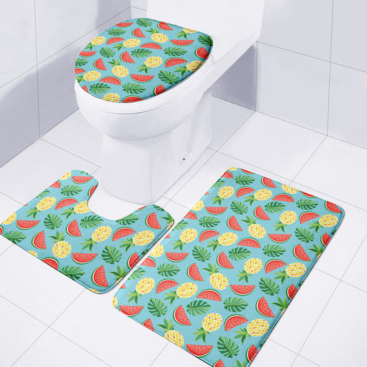 Tropical Watermelon And Pineapple Print 3 Piece Bath Mat Set