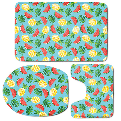 Tropical Watermelon And Pineapple Print 3 Piece Bath Mat Set