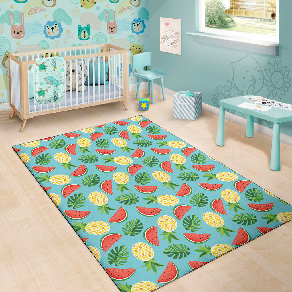 Tropical Watermelon And Pineapple Print Area Rug