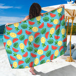 Tropical Watermelon And Pineapple Print Beach Sarong Wrap
