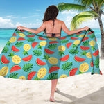 Tropical Watermelon And Pineapple Print Beach Sarong Wrap
