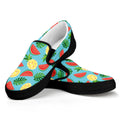 Tropical Watermelon And Pineapple Print Black Slip On Sneakers