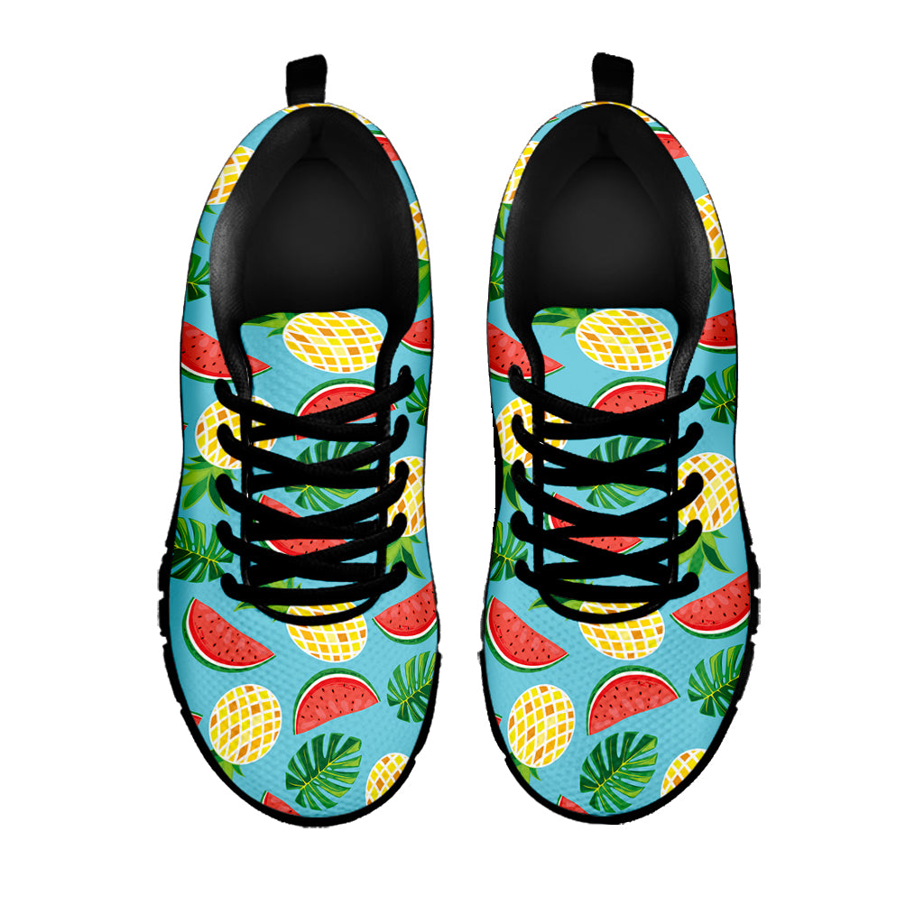 Tropical Watermelon And Pineapple Print Black Sneakers