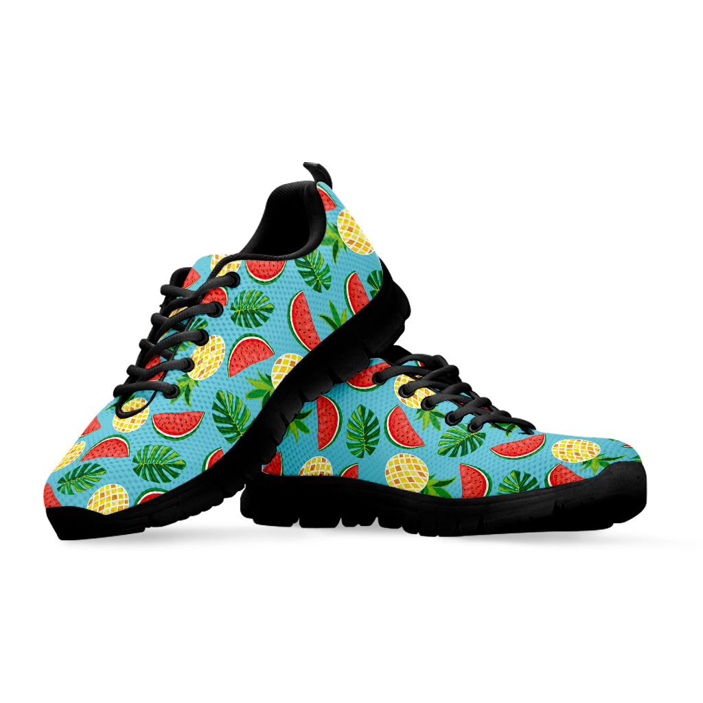 Tropical Watermelon And Pineapple Print Black Sneakers