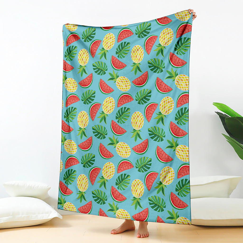 Tropical Watermelon And Pineapple Print Blanket