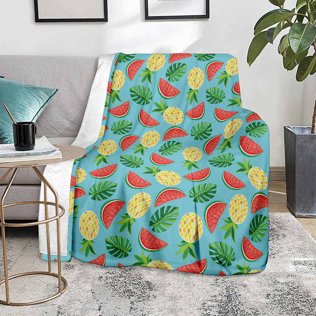 Tropical Watermelon And Pineapple Print Blanket