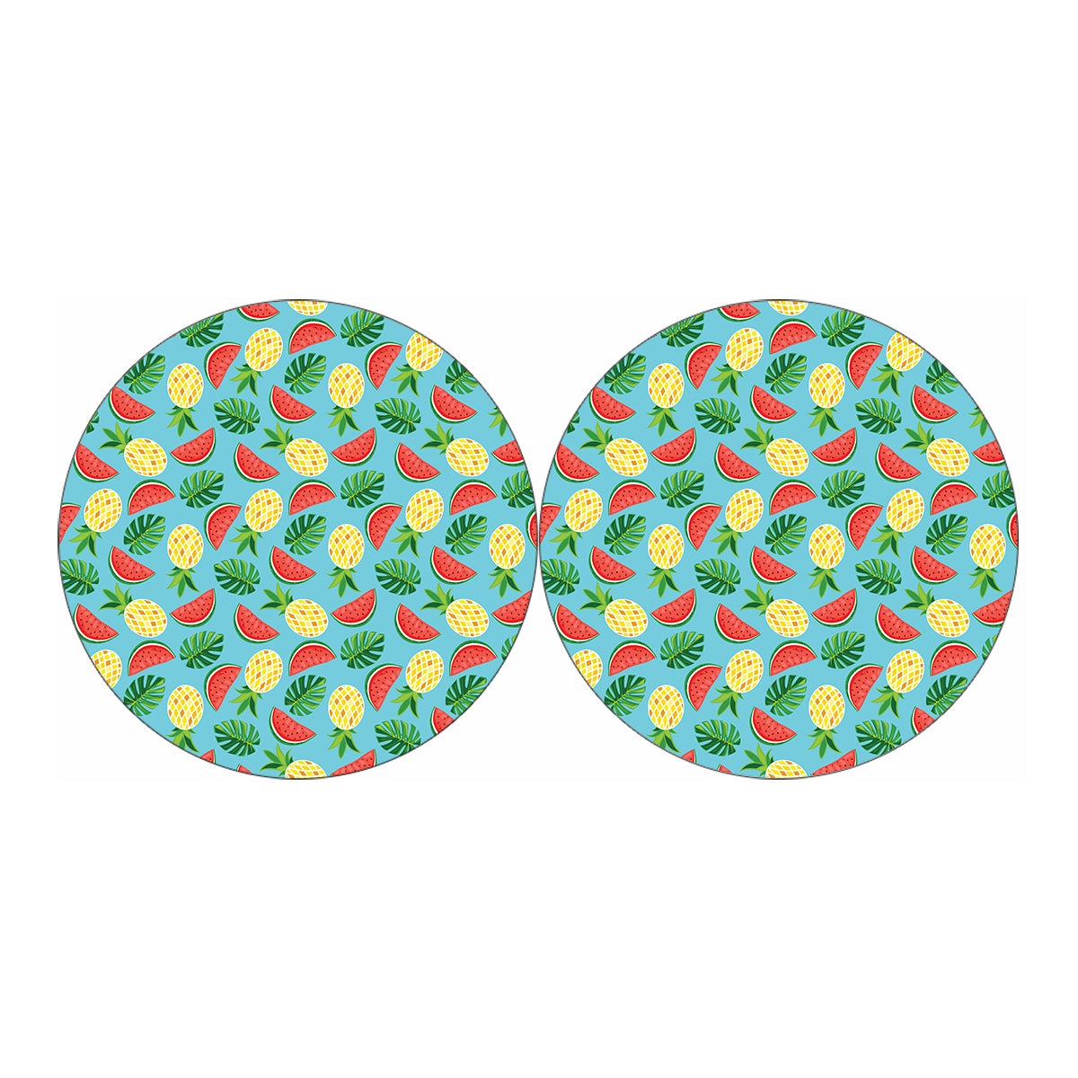 Tropical Watermelon And Pineapple Print Car Coasters