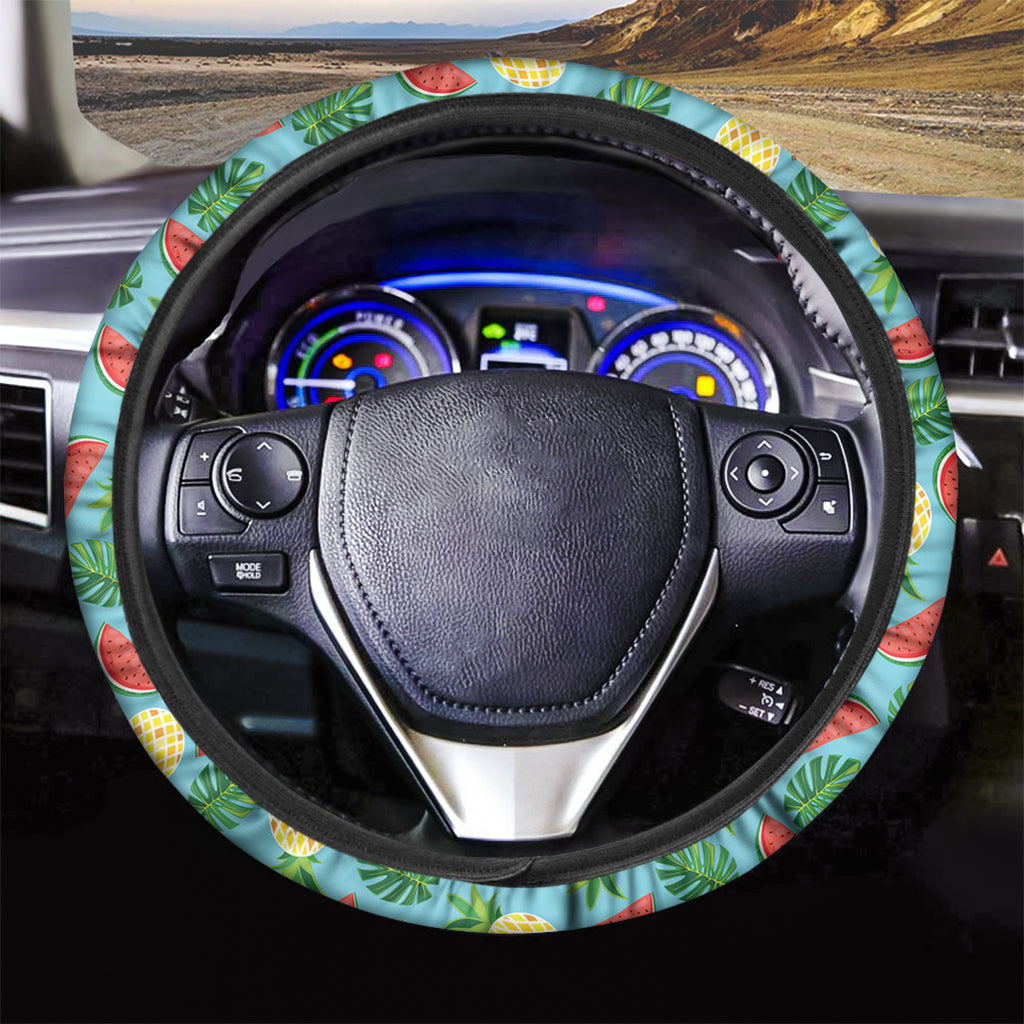 Tropical Watermelon And Pineapple Print Car Steering Wheel Cover