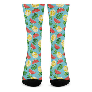 Tropical Watermelon And Pineapple Print Crew Socks