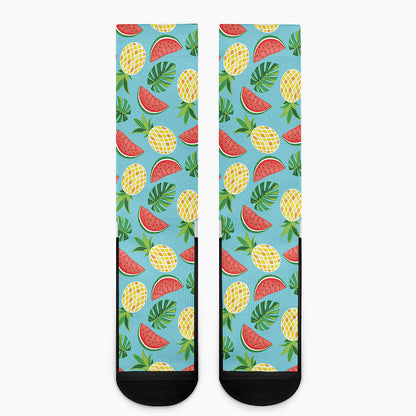 Tropical Watermelon And Pineapple Print Crew Socks