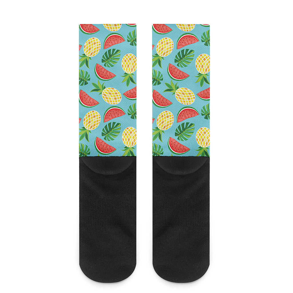 Tropical Watermelon And Pineapple Print Crew Socks
