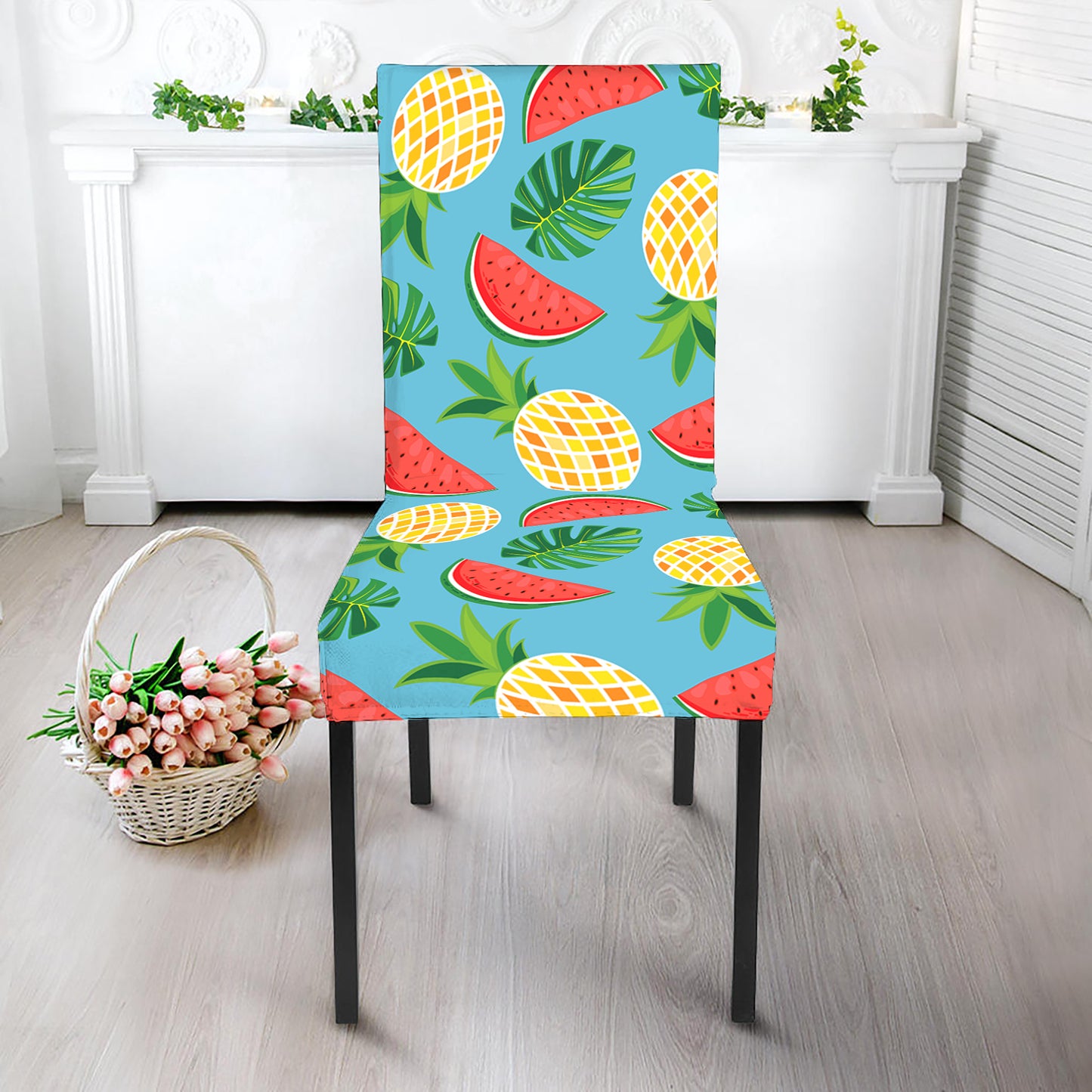 Tropical Watermelon And Pineapple Print Dining Chair Slipcover