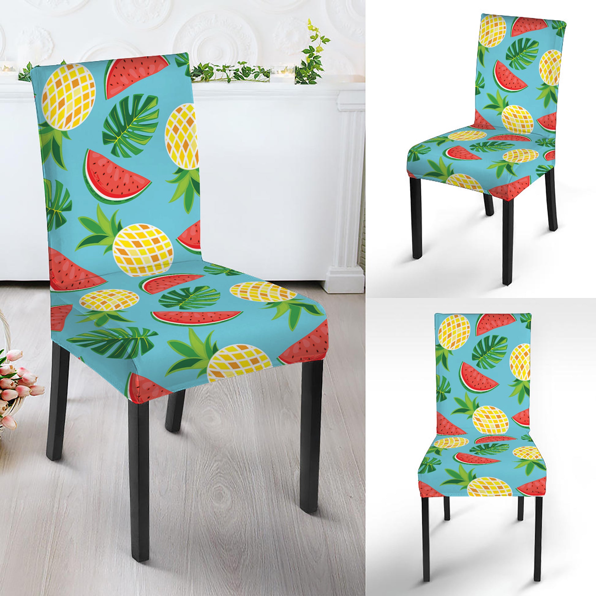 Tropical Watermelon And Pineapple Print Dining Chair Slipcover