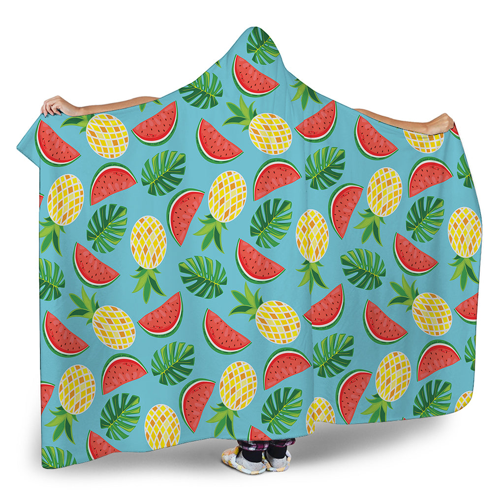 Tropical Watermelon And Pineapple Print Hooded Blanket