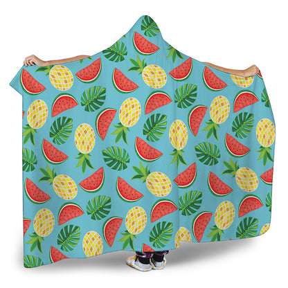 Tropical Watermelon And Pineapple Print Hooded Blanket