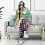 Tropical Watermelon And Pineapple Print Hooded Blanket