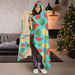 Tropical Watermelon And Pineapple Print Hooded Blanket