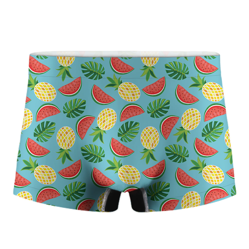 Tropical Watermelon And Pineapple Print Men's Boxer Briefs