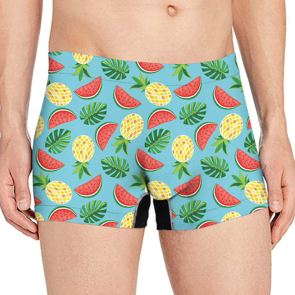 Tropical Watermelon And Pineapple Print Men's Boxer Briefs