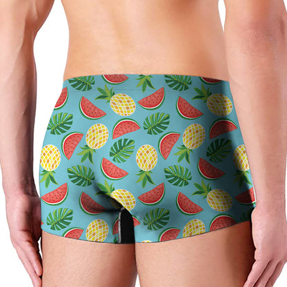 Tropical Watermelon And Pineapple Print Men's Boxer Briefs