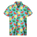 Tropical Watermelon And Pineapple Print Men's Short Sleeve Shirt