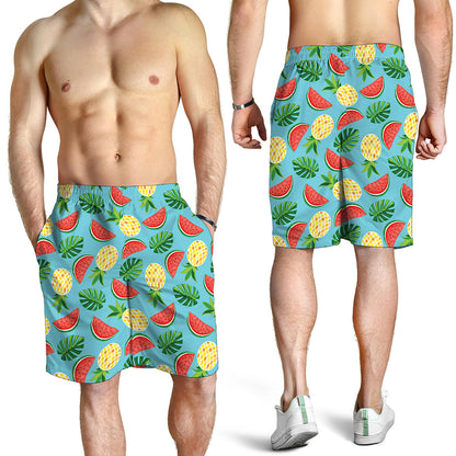 Tropical Watermelon And Pineapple Print Men's Shorts