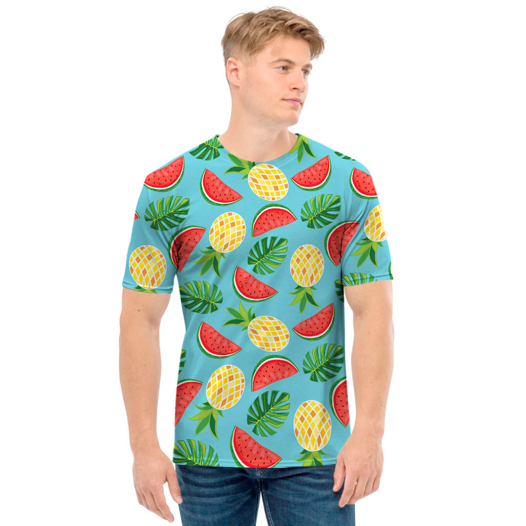 Tropical Watermelon And Pineapple Print Men's T-Shirt