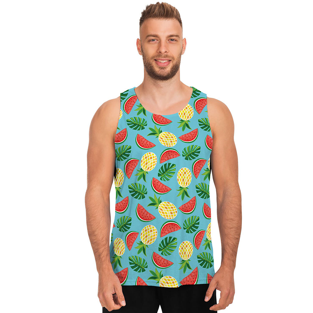 Tropical Watermelon And Pineapple Print Men's Tank Top