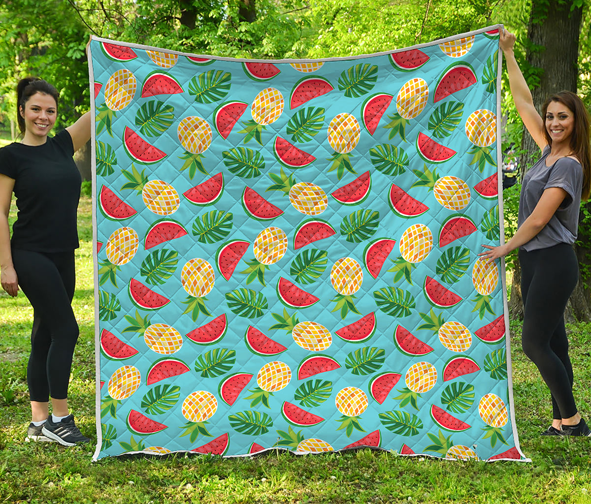 Tropical Watermelon And Pineapple Print Quilt