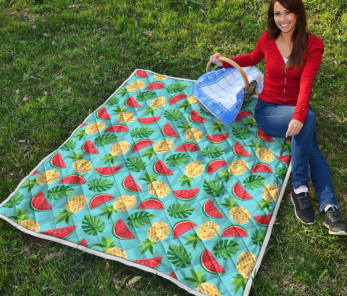 Tropical Watermelon And Pineapple Print Quilt