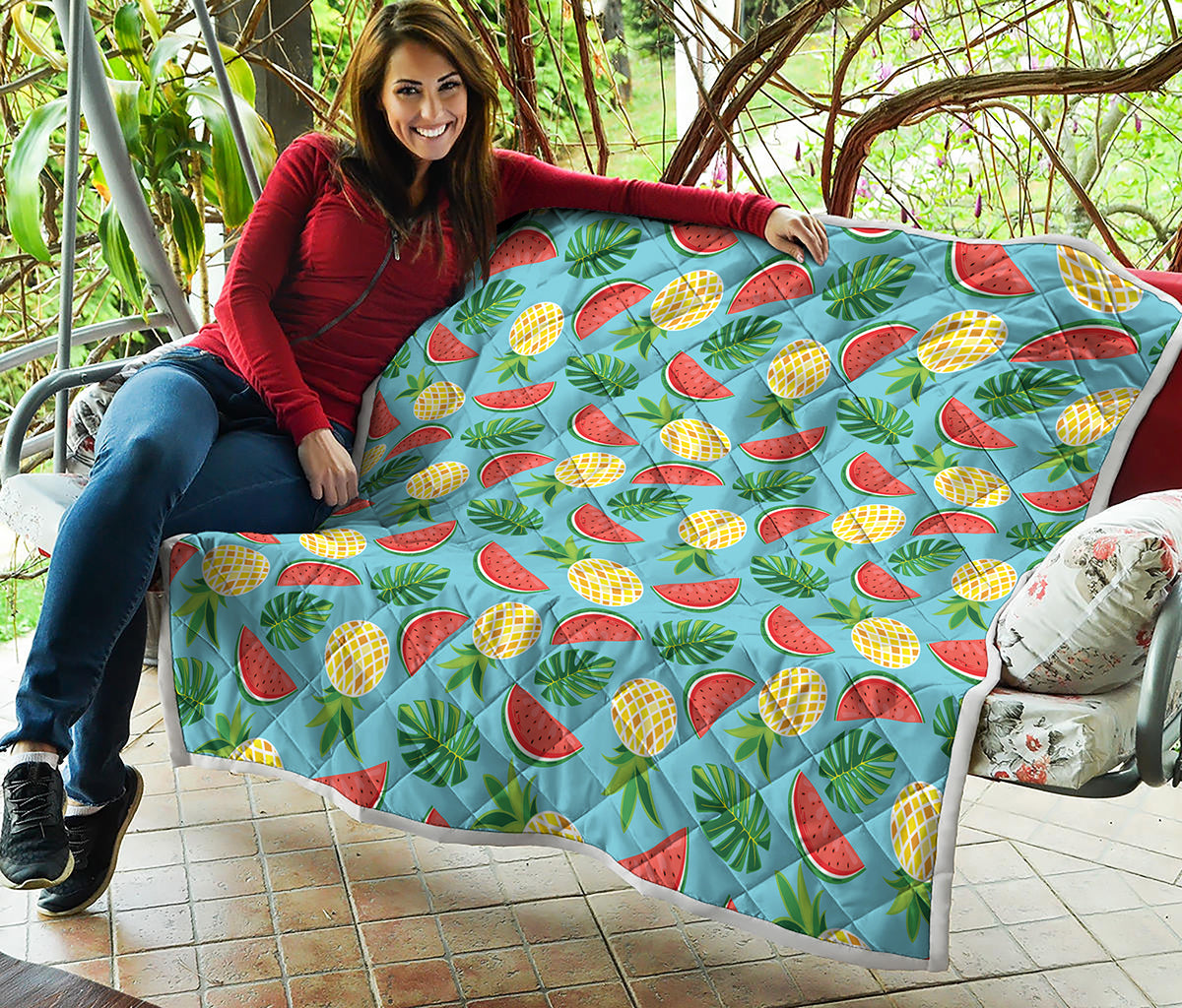 Tropical Watermelon And Pineapple Print Quilt