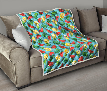 Tropical Watermelon And Pineapple Print Quilt