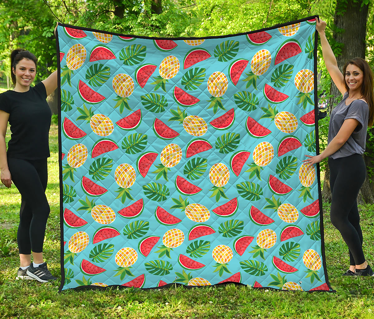 Tropical Watermelon And Pineapple Print Quilt