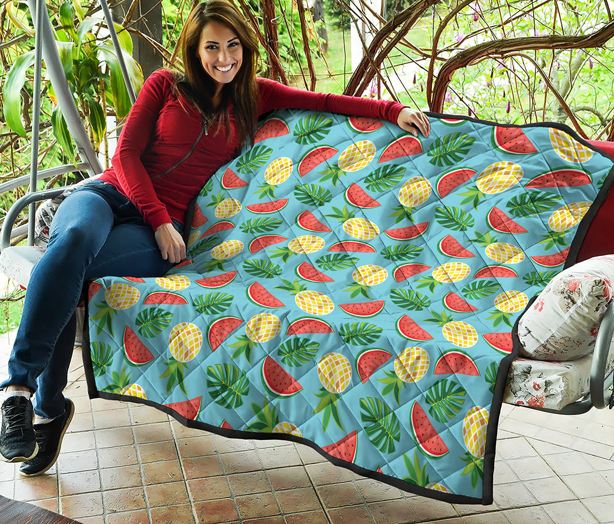 Tropical Watermelon And Pineapple Print Quilt