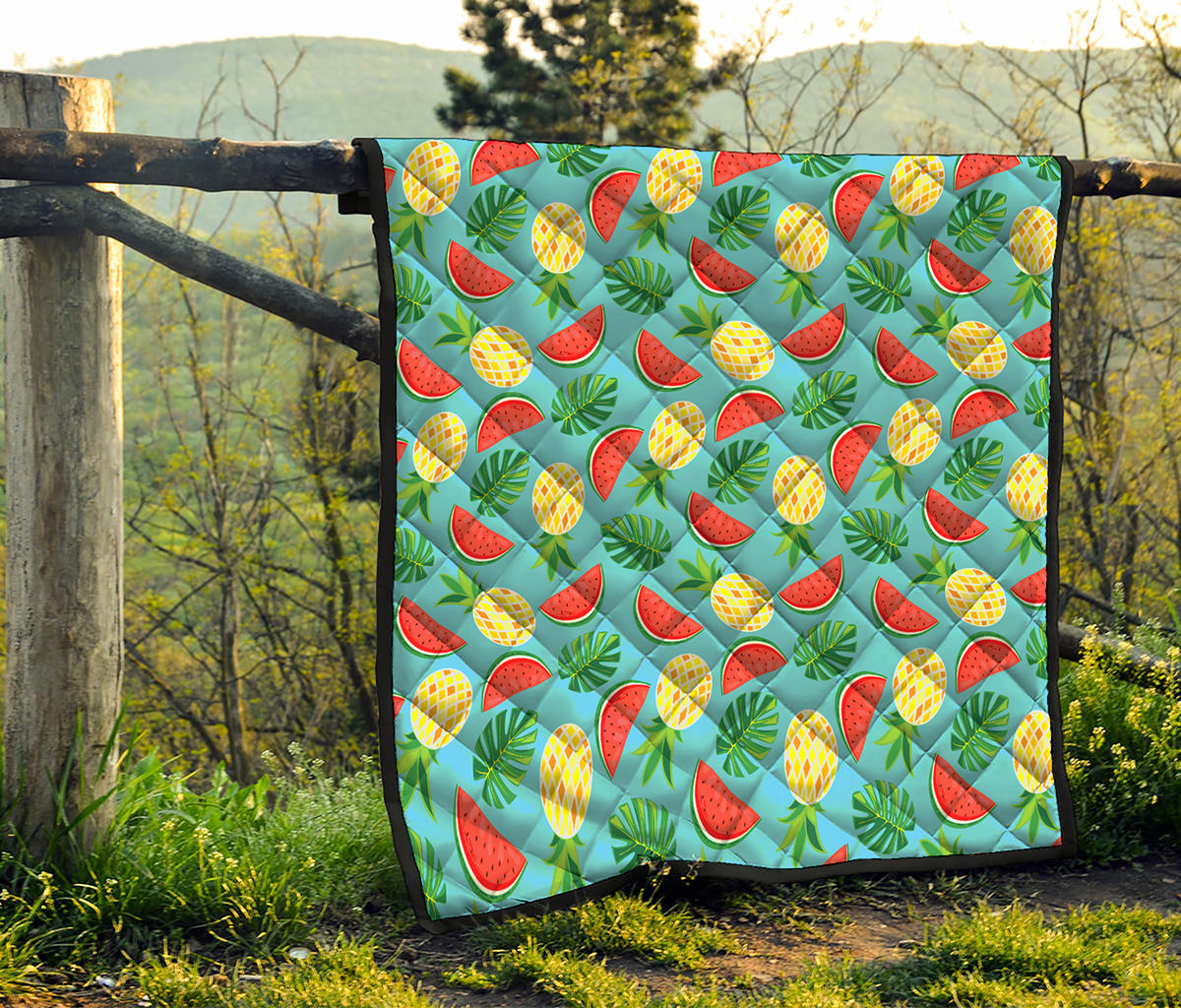 Tropical Watermelon And Pineapple Print Quilt