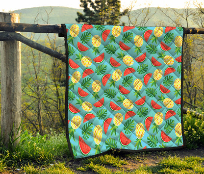 Tropical Watermelon And Pineapple Print Quilt