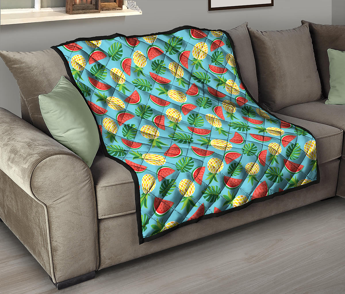 Tropical Watermelon And Pineapple Print Quilt