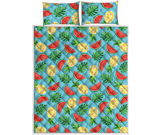 Tropical Watermelon And Pineapple Print Quilt Bed Set