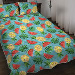 Tropical Watermelon And Pineapple Print Quilt Bed Set