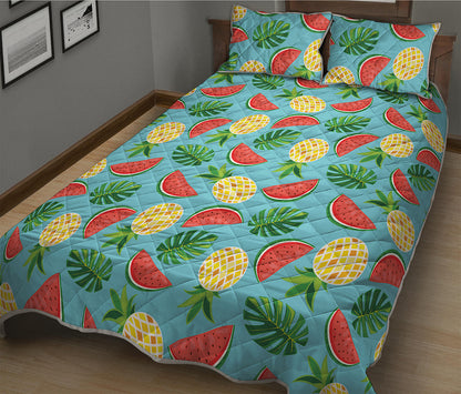 Tropical Watermelon And Pineapple Print Quilt Bed Set