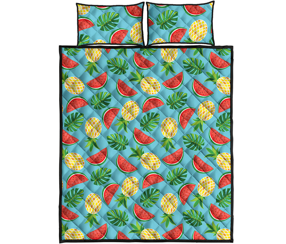 Tropical Watermelon And Pineapple Print Quilt Bed Set