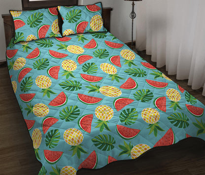 Tropical Watermelon And Pineapple Print Quilt Bed Set