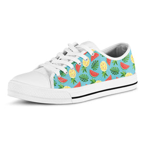 Tropical Watermelon And Pineapple Print White Low Top Shoes