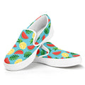 Tropical Watermelon And Pineapple Print White Slip On Sneakers