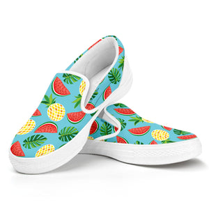 Tropical Watermelon And Pineapple Print White Slip On Shoes